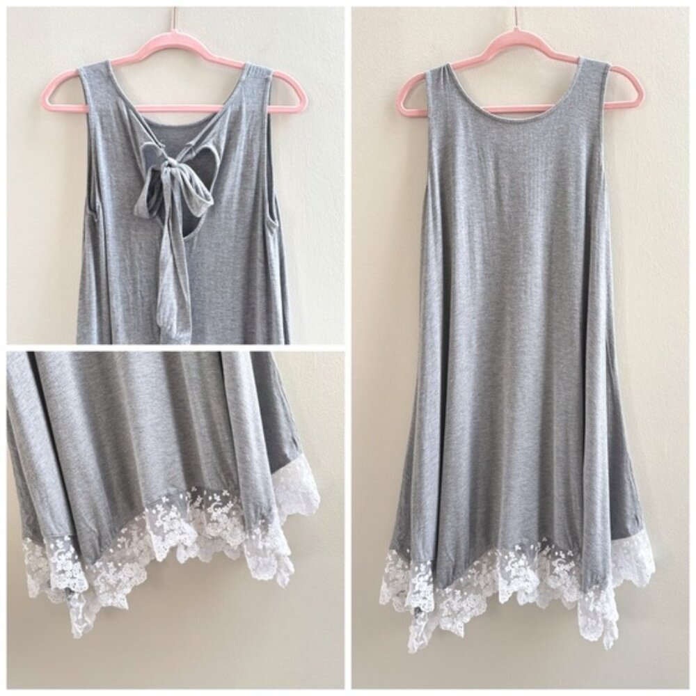 Spenser Jeremy Gray White Lace Sleeveless Swing Dress